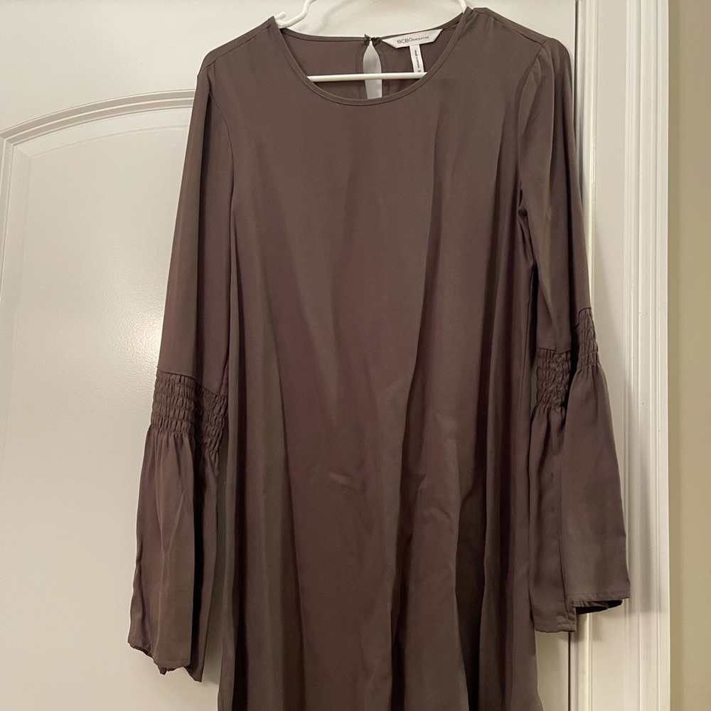 Bell sleeve olive green dress